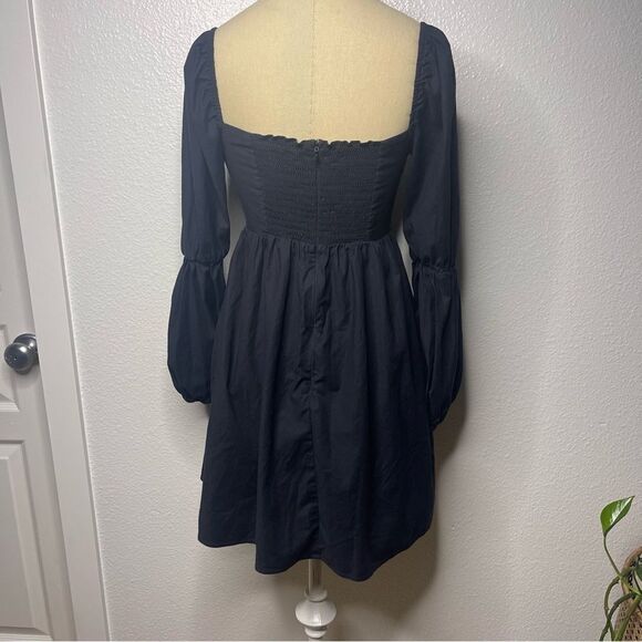 Reformation Size 2 Solid Black Short Mini Dress Long Pouf Sleeve - Picture 6 of 11